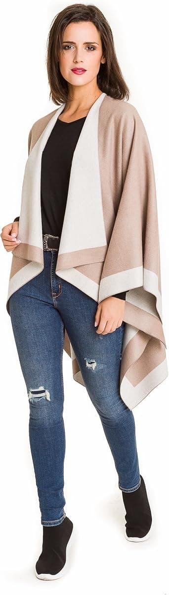 Dame Sjal Wrap Poncho Cape Cardigan Genser Åpen Front for Høst Vinter.