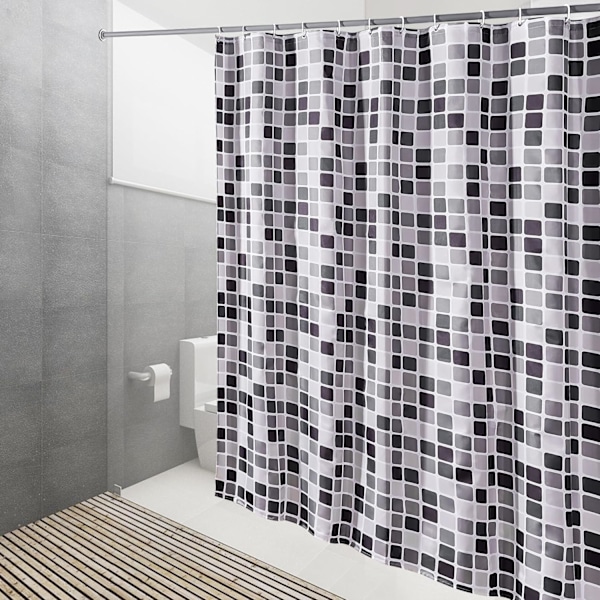 180 x 200 cm Mosaik Bruseforhæng Hurtigtørrende, Vandtæt Polyesterstof Bruseforhæng Maskinvaskbar, Semi-Transparente Badeværelsesgardiner