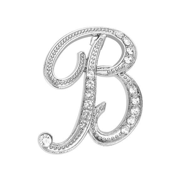 B Initial Brev Smykke til Kvinder, Sølv Metal Brocher Rh