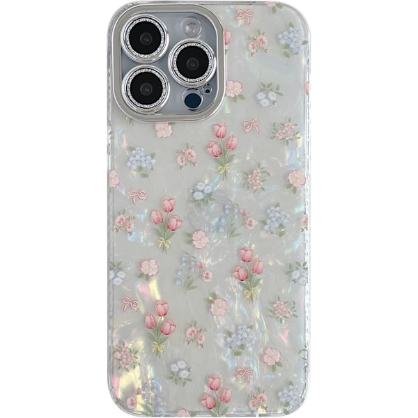 (Hvid) Sødt Tulipan Blomster Sløjfe Skal Mønster Telefon Cover Kompatibelt med iPhone 12 Cover