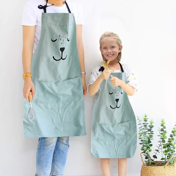2-pack Justerbara Förkläden i Bomull för Förälder och Barn med Fickor, Matchande Set för Mamma och Mig, Bakning, Målning