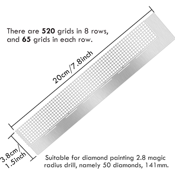 Diamantmålningslinjal Mesh Grid Diamantmålningsverktyg Rostfri Linjal med 520 Tomma Rutor för Runda Fullborr & Partiell Borr DIY Konst och Hantverk
