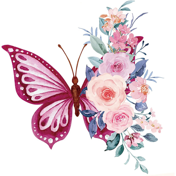 19.5" x 18.5"Inspirational Pink Butterfly Wall Decals Stickers, Flowers and Butterflies Girls Bedroom Living Room Art, P