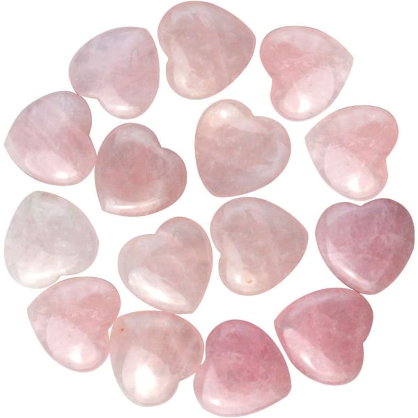 15 pakker 0,8 tommer Natural Rose Stone Healing Crystal Heart L