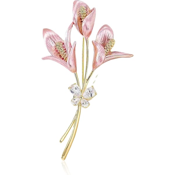 Women Gold Lily Brooch Pin Elegant Flower Rhinestone Lapel Pin for Coats Jackets Sweaters Accessories Jewelry Christmas