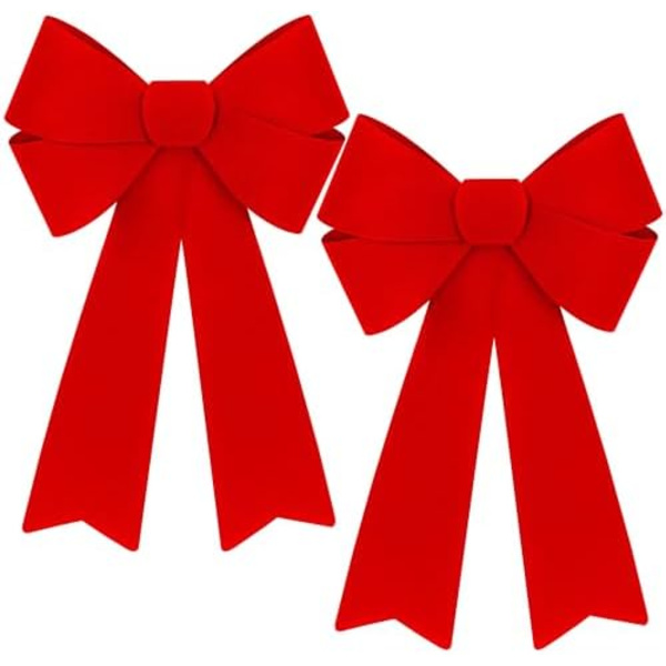 2 stk. Julepynt, 12 x 18 tommer Store Julebuer, Rød Fløjl PVC Indendørs Udendørs Juletræ Buer Krans