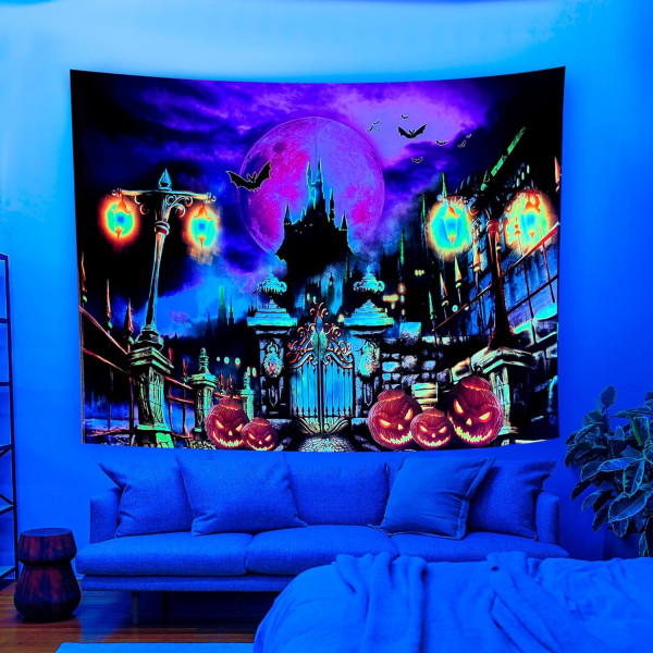 Seinätapetti 150x200cm Halloween Castle Musta Vaalea Bohemian Wal