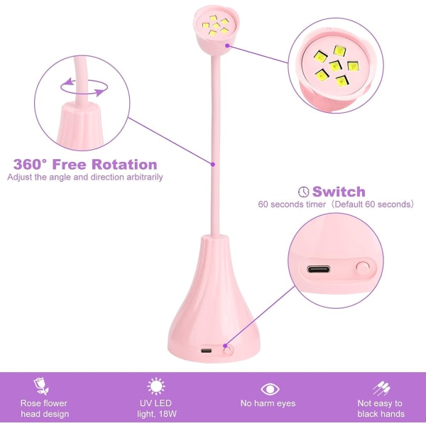 Pink UV Lamp Nail Dryer, 18W LED UV Lamp Nail Gel Quick Dry Nai