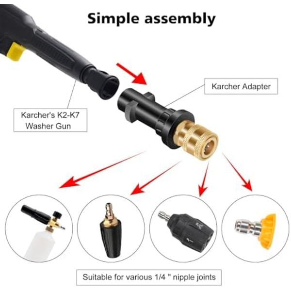 Højtryksrenser Pistol Adapter til 1/4\" Quick Connect Hun Fitting Kompatibel med Karcher K Serie, K2, K3, K4, K5, K6, K7 Højtryksrensere