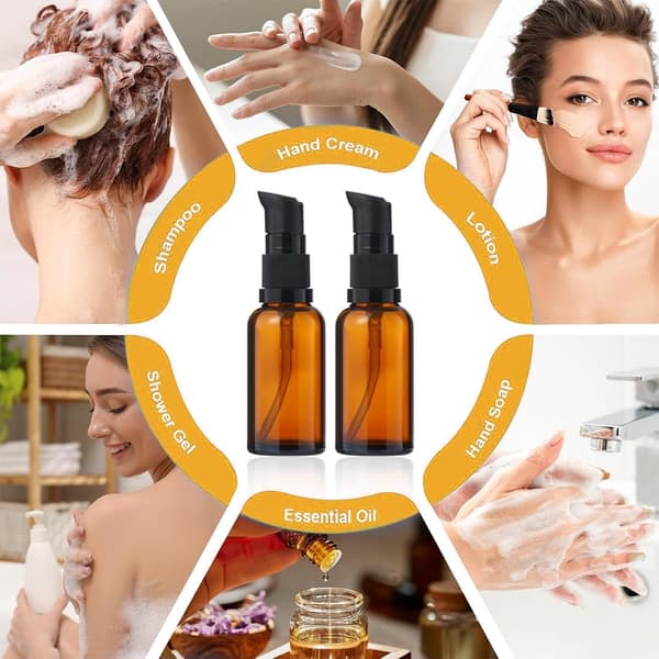 st 20 ml tomma bruna glasflaskor, påfyllningsbara tomma bärnstensfärgade glasflaskor med pump, bärnstensfärgade glasflaskor för lotion, lotiondispenser