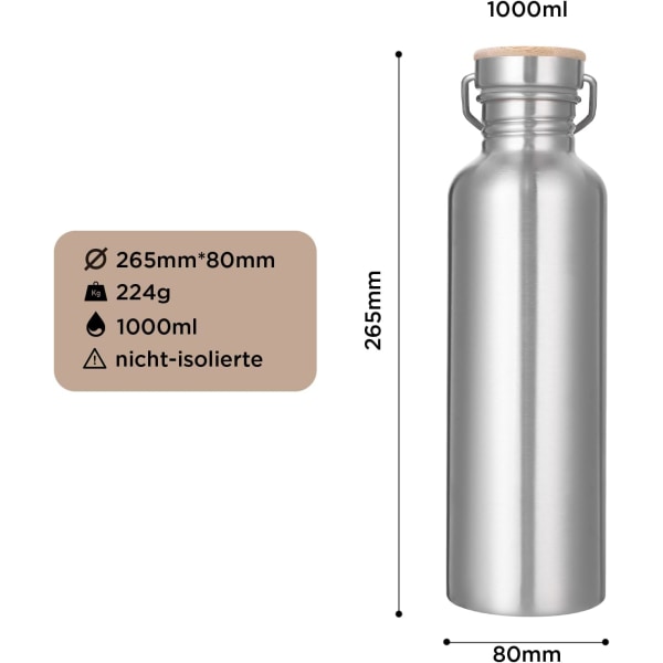 1L vandflaske i rustfrit stål, sportsvandflaske, BPA-fri Le