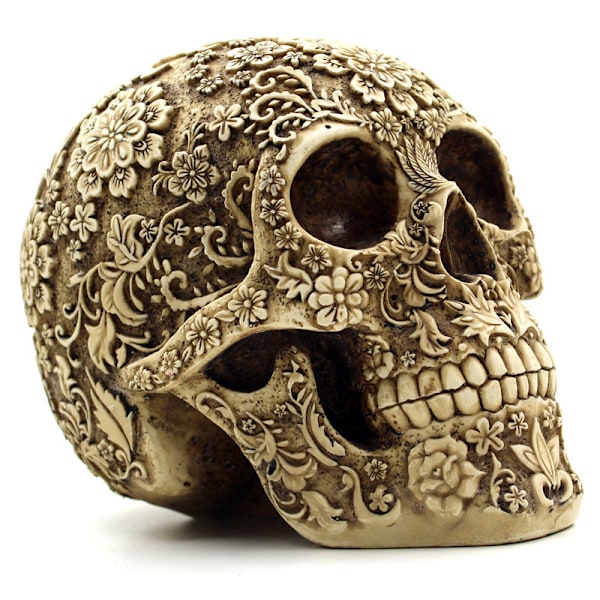 Kreativ Skalle Blomster Skulptur Menneskehoved Skelet Statue Samleobjekt Halloween Dekoration Hjem Decor
