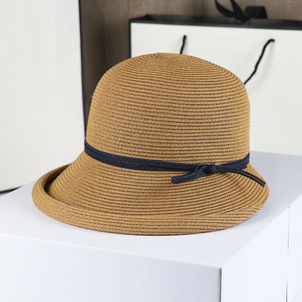 (Khaki + Smoky Gray) 2-delt bredskygget dame solhat, elegant struktur buet tweed strand stra