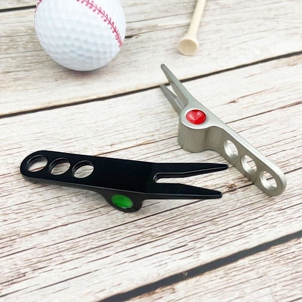 1 Par Sølv Golfbold Gaffel Pivot Divot Reparationsværktøj