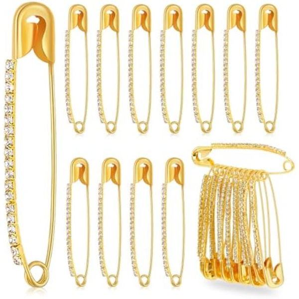 24 st Gold Rhinestone Säkerhetsnålar Guld Brosch Tröja Sjal Klämmor Kvinnor Brosch Stift Faux Kristall Pärla Broscher Säkerhetsnålar