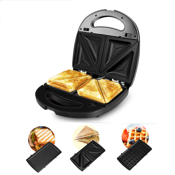 [3in1 Multifunktion] (Våffeljärn, Grill, Sandwich, Croque Monsieur, Avtagbara Non-Stick-plattor, 75