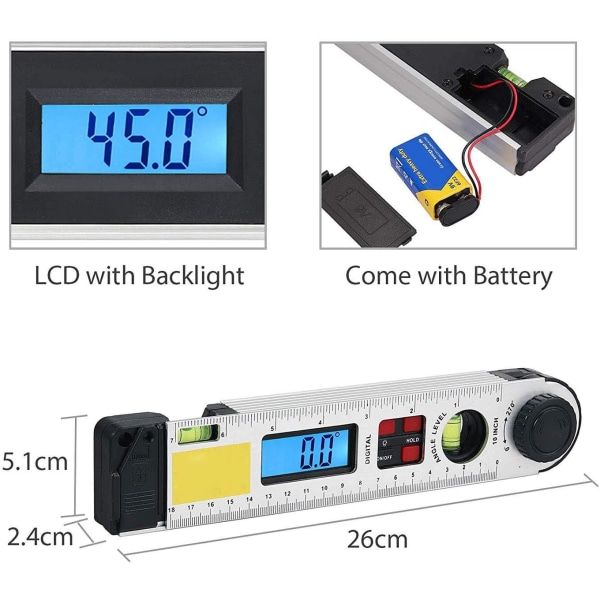 Digital vinkelmätare 0~270° Digital LCD lutningsmätare Vattenpass Vinkelmätare Gauge Mete
