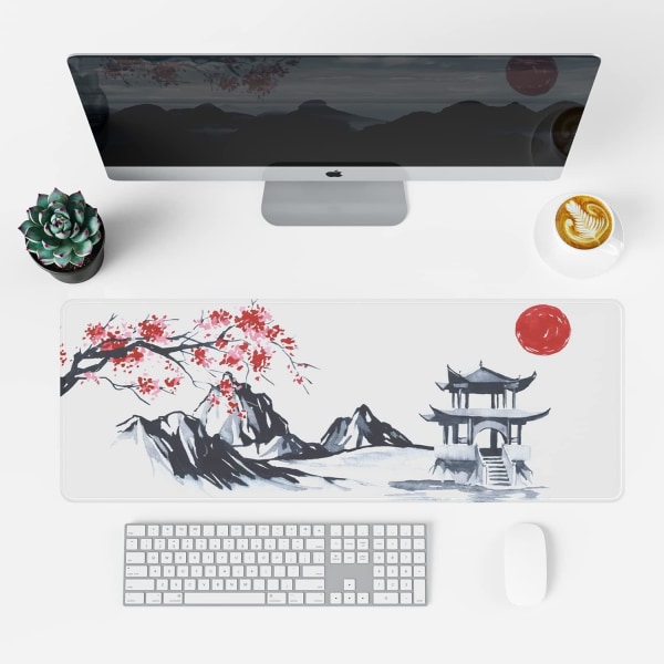 Japanese Cherry Blossom White Mouse Pad (31.5 × 11.8 × 0.12 inch) Extended Larg