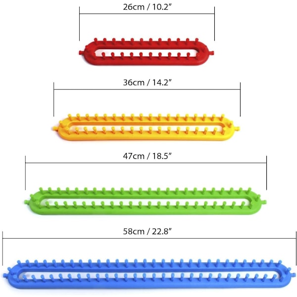 Rektangulær Plaststrikkemaskin, Lang Vevelom med Nål og Haken - Sett med 4