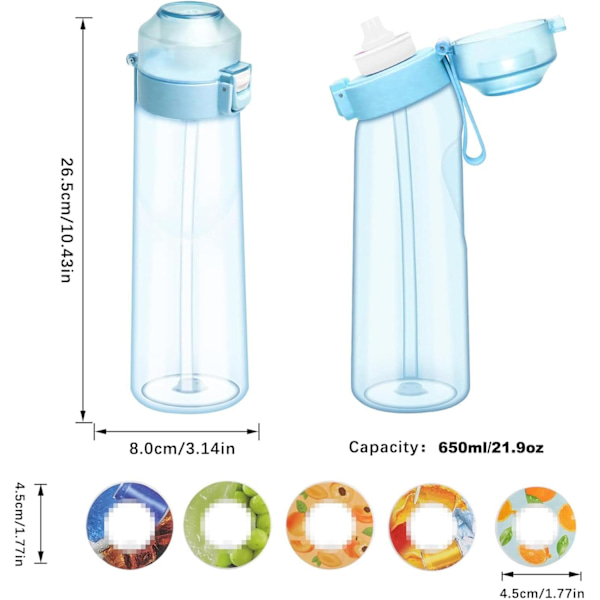 Luftvattenflaska med smakpod 650ML Smakvattenflaska Startset Fruktsmak Vatten C Blue