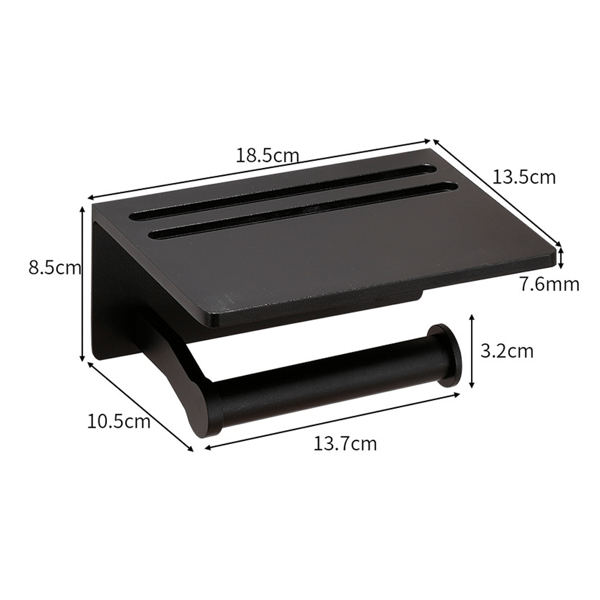 Toiletpapirholder med hylde, sort rustfrit aluminium Toi