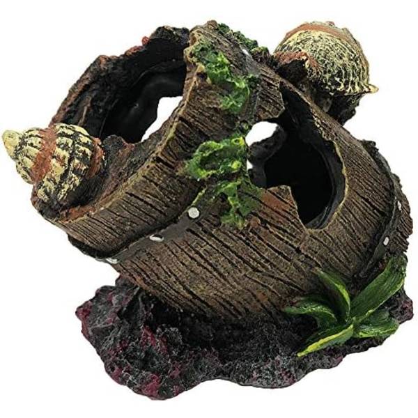 10,5x6,7x8,3cm Akvarium Brudt Tønde med Konkylie Dekorationer - Betta Hule Skjulested Fiskekum Tønde Ornament