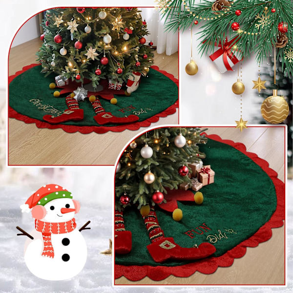 1 st Elf Julgransskjort 36 Tum Sammet Julgransskjort med Godisrandiga Ben Röd och Grön Trädmatta Jul