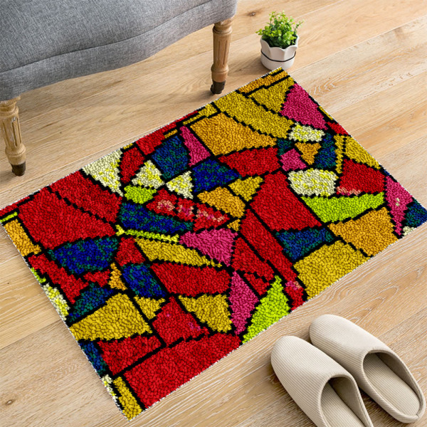Selvbindende tæppe, 50 x 38 cm, knudesæt til børn og voksne (farveblok)