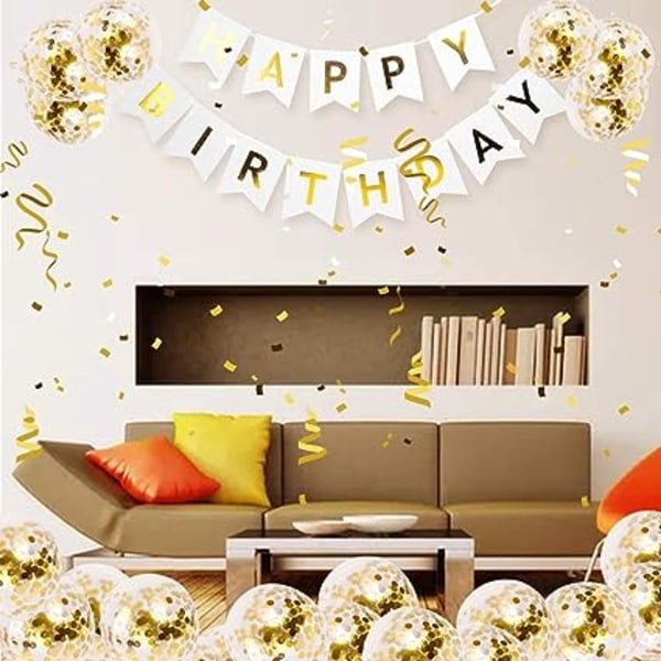 Hvidt dekorativt fødselsdagsbanner, tillykke med fødselsdagens balloner Bi