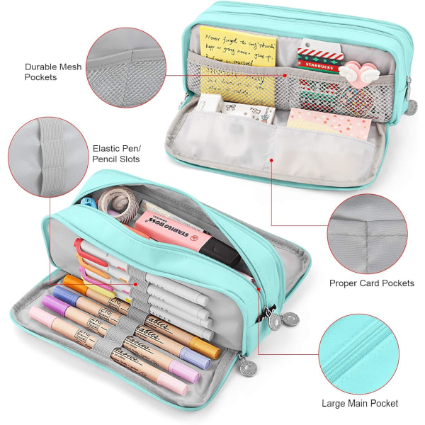 (E)1 PCS School Pencil Case Large Capacity Pencil Case with 3 Compartments School Pencil Case for Gi