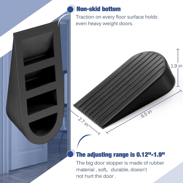1 pakke ekstra bred svart dørstopper, stor 1,9" høy dør S
