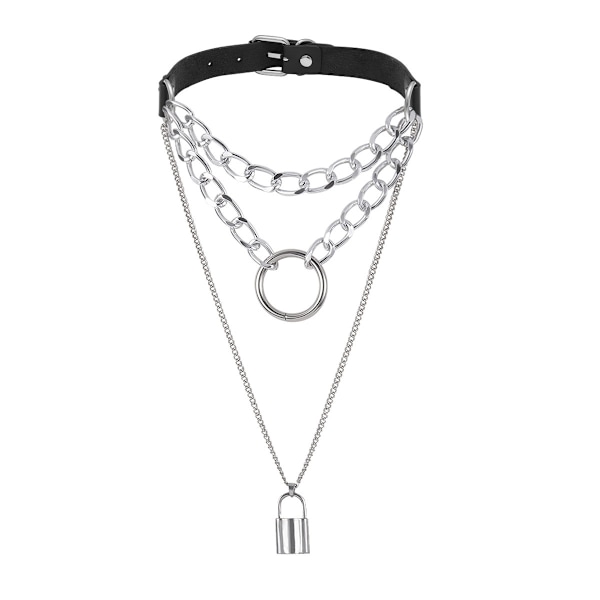 1 stk. Gothic Punk Grunge Lagdelt Kors Lås Choker Halskæde, PU Læder Halsbånd, Goth Smykker, Halloween Jul