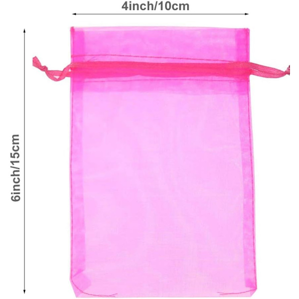100 kpl organza-pusseja, 4 x 6 tuumaa (10 x 15 cm) läpinäkyvä kiristysnauha