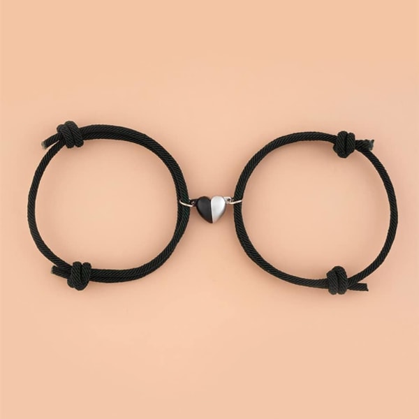 (Nior) Sort og hvid hjerteformet magnetisk spænde armbånd
