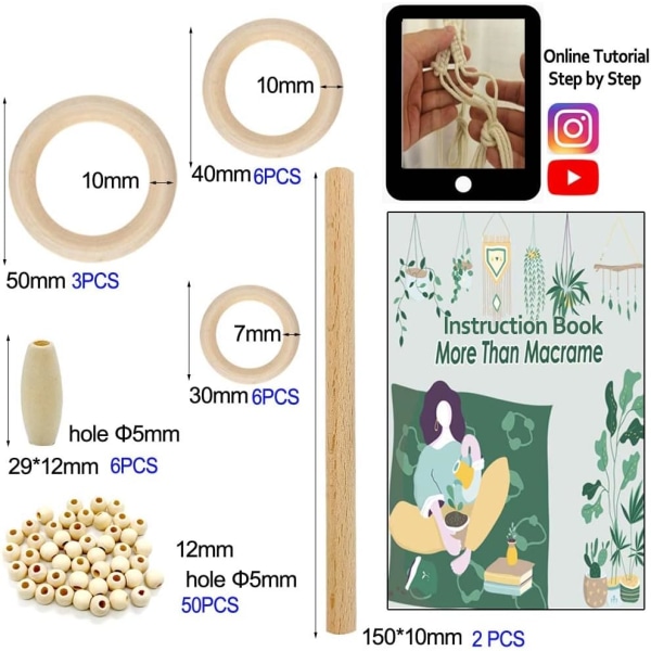 Makramé-sæt til begyndere 3mm Makramé-tråd Makramé-reb 3mm Makramé-rebssnor til Makramé-træpind