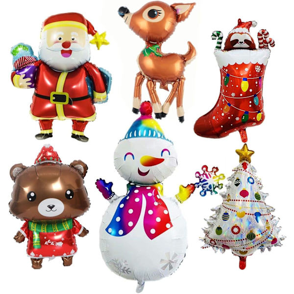 6 stk julealuminiumsballonger store snømann julenisse T
