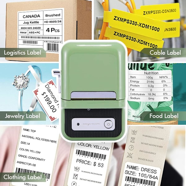 Grøn smart etiketmaskine B21 med 230 etiketter Bluetooth Therma