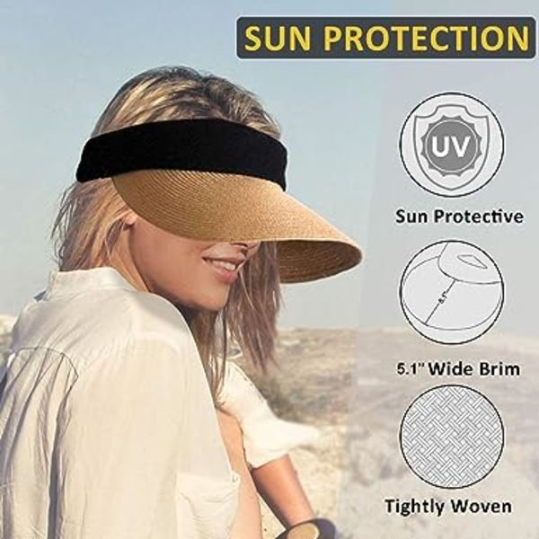 Halm solskydd keps för kvinnor bred brätte sommar solskydd anti-UV utomhus