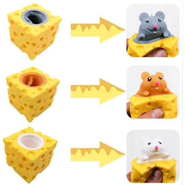 3 stk. (Tilfeldig stil) Dyre Squishies Leker med Ostekopp Squishies Søte Mus Klemmeleker for Barn Ostekopp med Ekorn Fidget Leker for Voksne Angst
