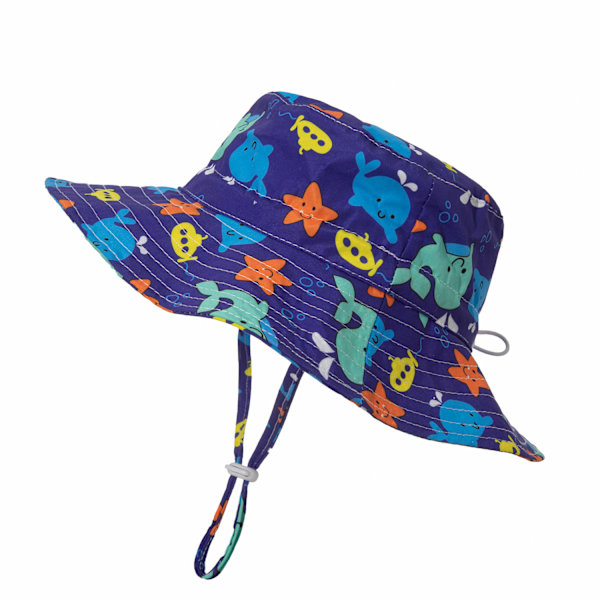 1 stk, hatt omkrets, UPF50+ bredbremmet barnesolhatt gutt jente sol starfish 46-50cm