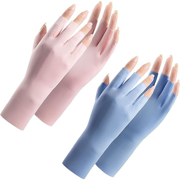 2 Par Damfingerlösa Handskar Sommar UV-Skyddshandskar Svala Is Silke Handske Pink and Blue