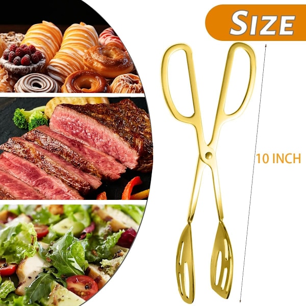 2 Pak Guld Serveringstænger Buffet Tænger til Køkken Madlavning 10 Tommer Rustfrit Stål Salat T