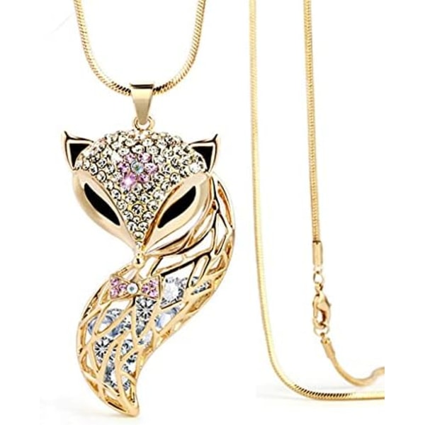 Pitkä tyyli Sex Fox Crystal-neuleketju kaulakoru naisille tytöille Eläin Rhinestone Gemtone riipukset korut vaatteille