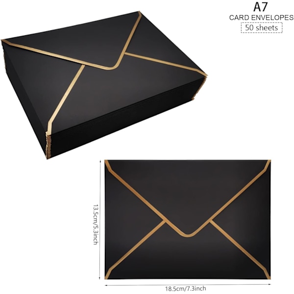 50 st inbjudningskuvert 18,5 x 13,5 cm, kuvert 5 x 7 tum V-flik kuvert för post Black