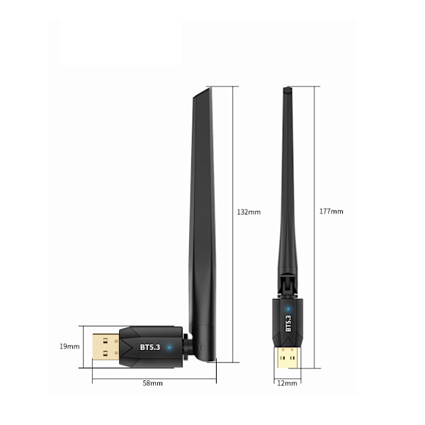 Bluetooth 5.3-adapter med antenn för PC, USB Bluetooth Don