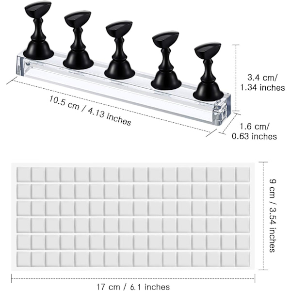 (sort og hvid farve) 2 sæt manicure neglekunst display stand, akryl negle display stand holder, forstørrelse