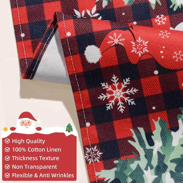 Julebordspladser Sæt af 6, Buffalo Plaid Julemand Spisebordspladser - Varme-, Slid- og Pletbestandig Tyk Bomuldslin
