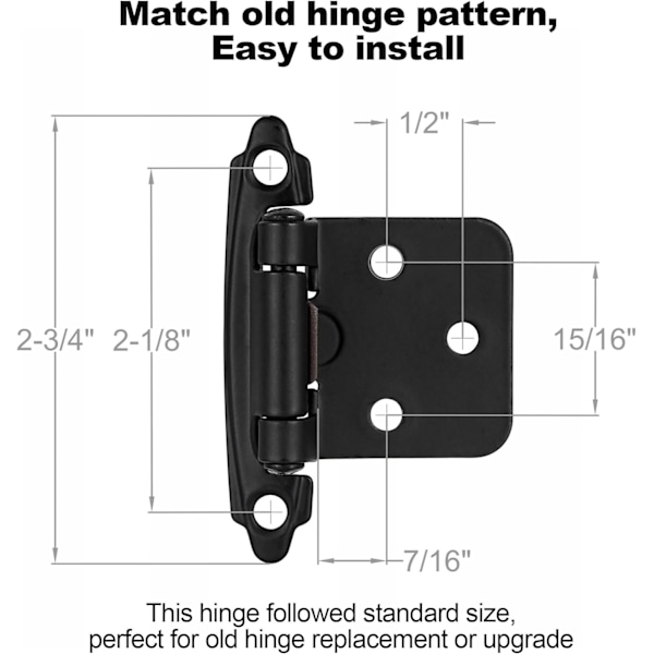 4 Pak (2 Par) Matte Sorte Selvlukkende Skabslåger til Flush Mount Køkkenskabsdør, 1/2\" Overlay (Variabel) Fa