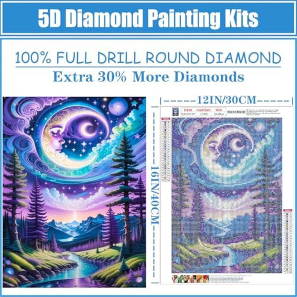 5D Diamantmålning Kit för Vuxna - Månsken Landskap Diamantkonst Kit för Vuxna Nybörjare, DIY Runda Full Borr Målningar