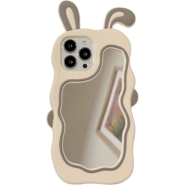 Söt Cartoon Kanin Telefonfodral med Spegel Kanin Telefonfodral 3D Fodral Mjuk Silikon Stötsäker Skydd Kvinnor Flickor för iPhone